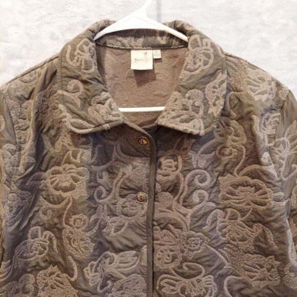 FOCUS Womans XL Gray Jacket Embossed Grandmacore Barn Flannel Lined - Picture 6 of 13